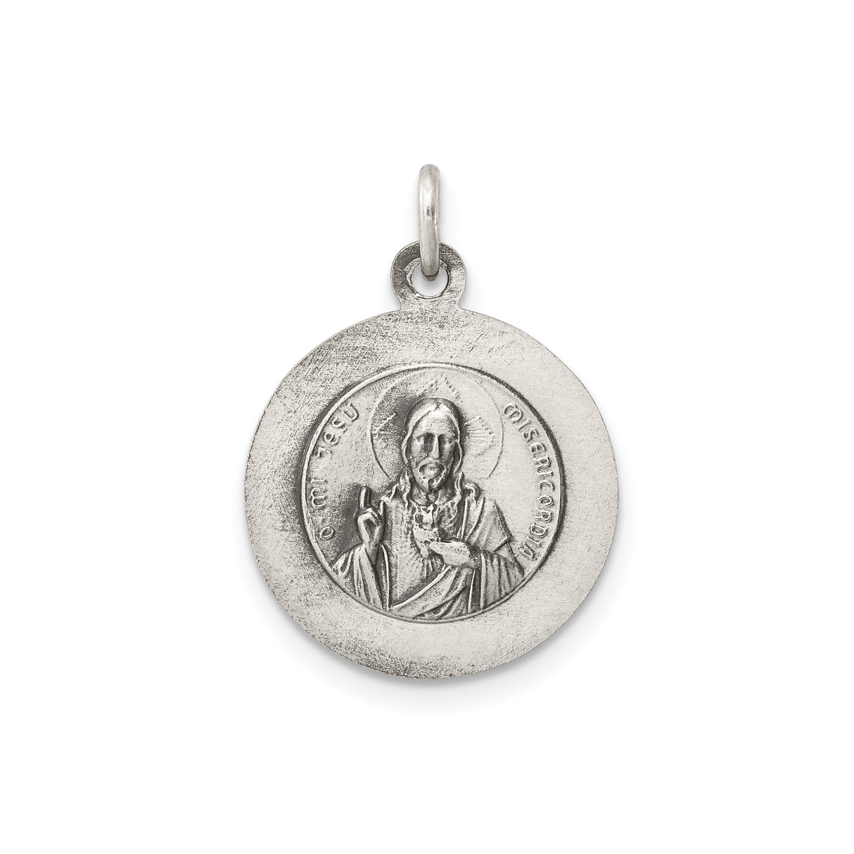 Sterling Silver Scapular Medal Pendant with Virgin Mary and Queen of Holy Scapular Inscription