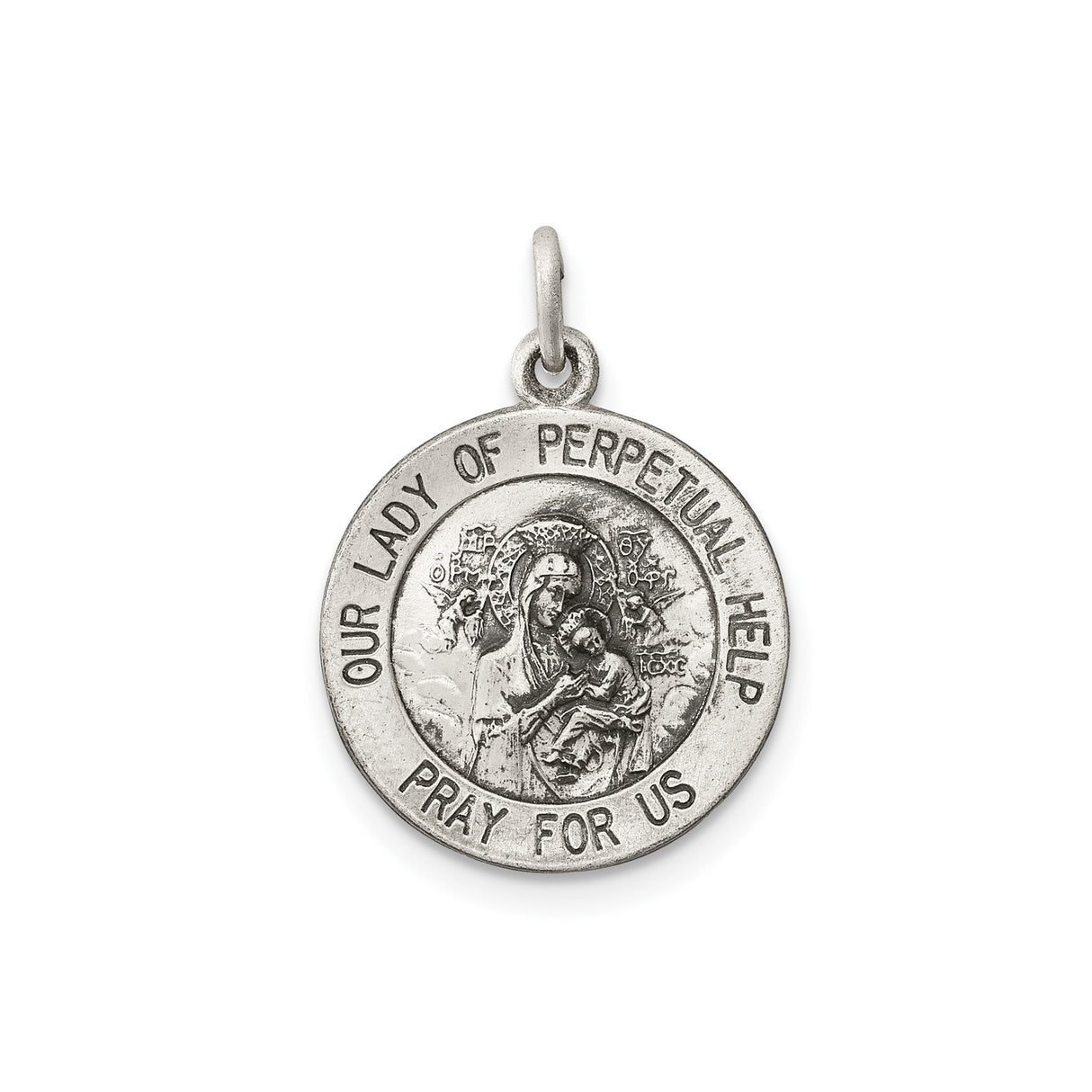 Sterling Silver Our Lady of Perpetual Help Medal with Virgin Mary and Jesus, Christian Pendant