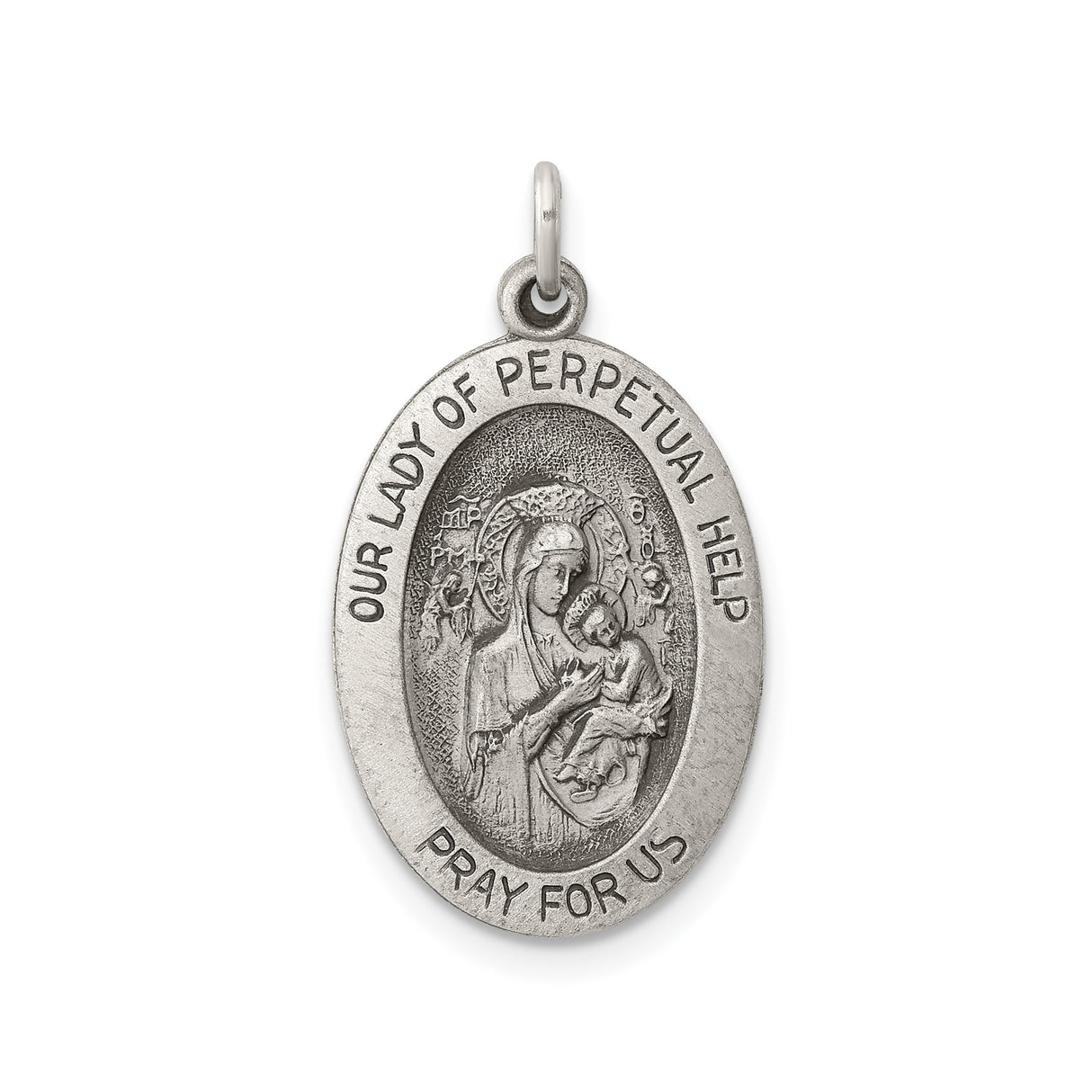 Sterling Silver Our Lady of Perpetual Help Medal Pendant Featuring Virgin Mary and Jesus