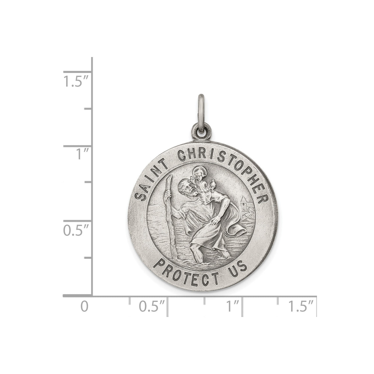 Sterling Silver Saint Christopher Pendant Medal, Travel Protection Religious Charm