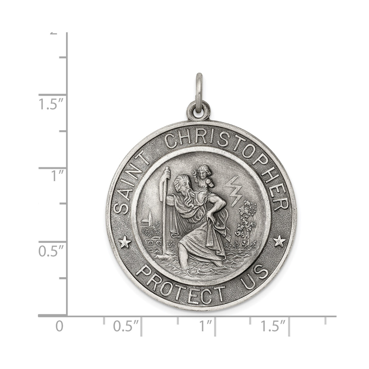 Sterling Silver Saint Christopher Pendant with Ornate Religious Medallion Design