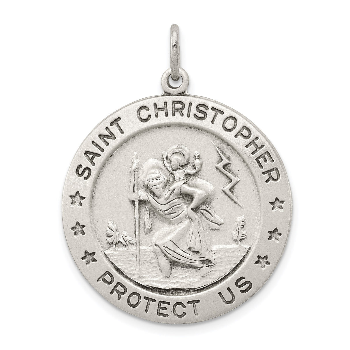 Sterling Silver Saint Christopher Travel Pendant with Raised Relief for Protection and Faith