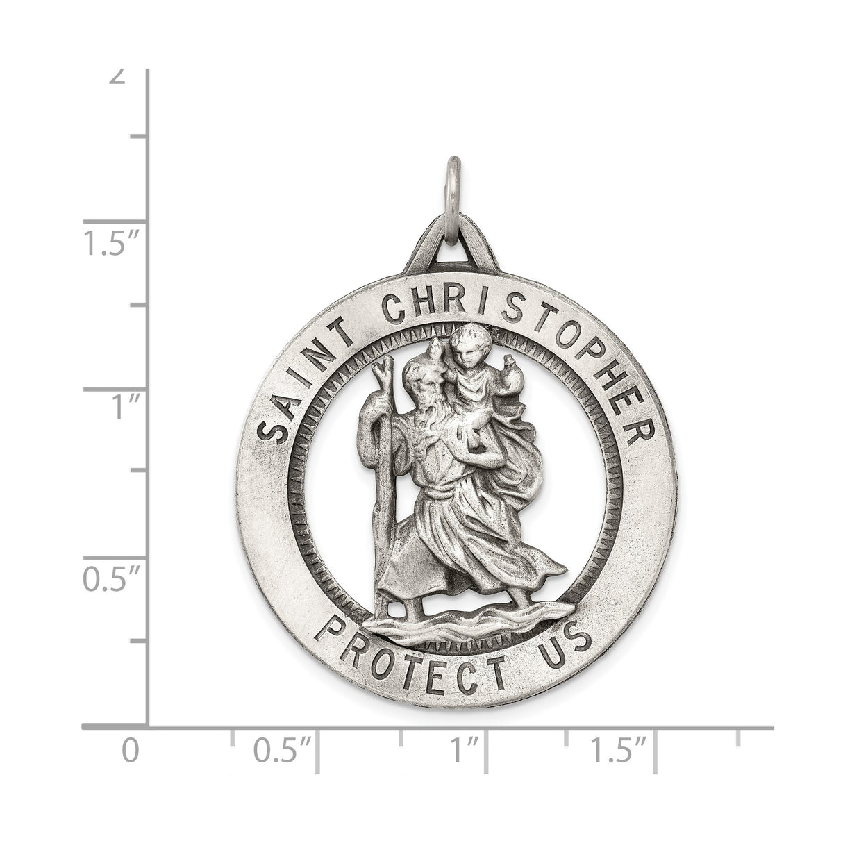 Sterling Silver Saint Christopher Medal Pendant with Dimensional Relief, Matte Finish