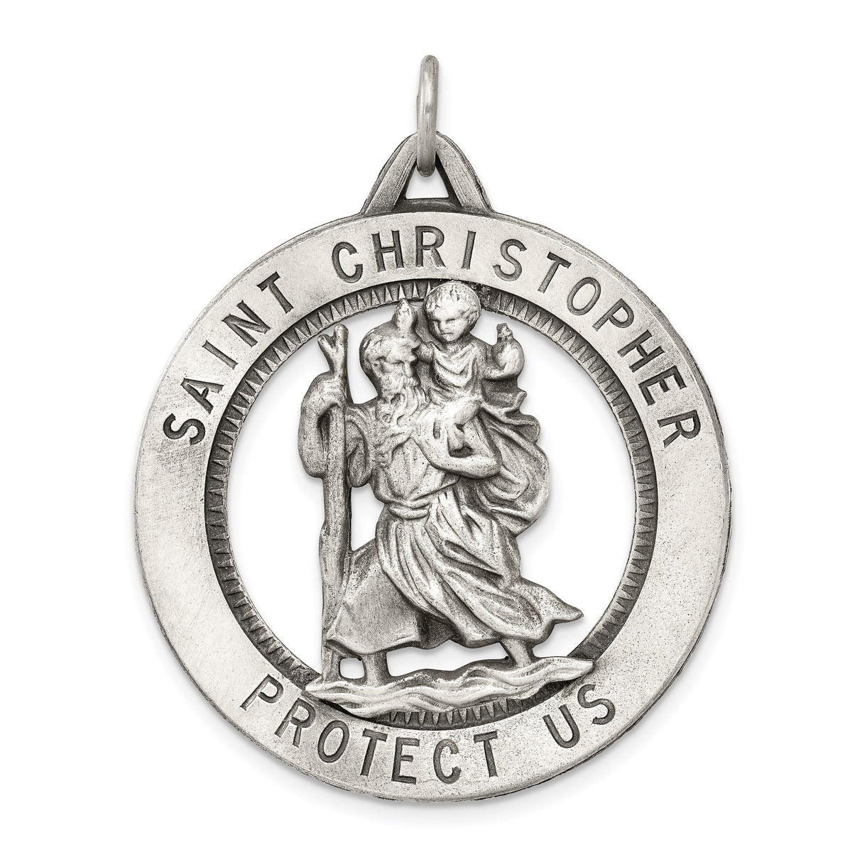 Sterling Silver Saint Christopher Medal Pendant with Dimensional Relief, Matte Finish