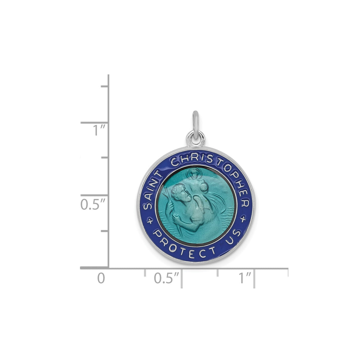 Sterling Silver Saint Christopher Medal Pendant with Blue Enamel, Travel Protection Charm