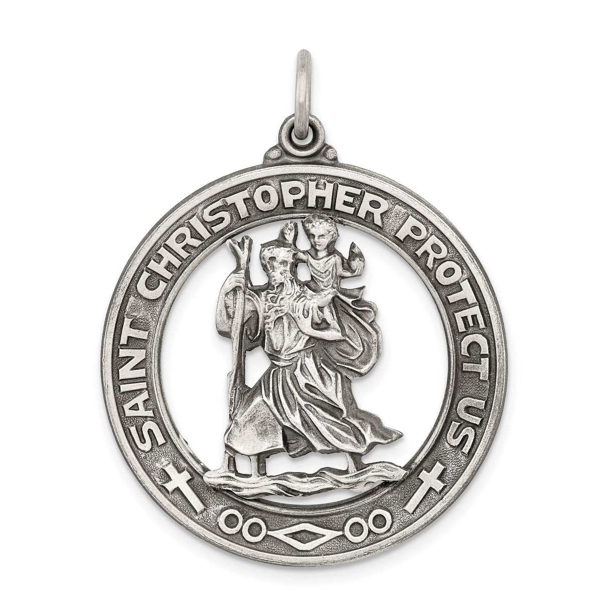 Sterling Silver Saint Christopher Travel Pendant with Matte Finish and Robe Detail