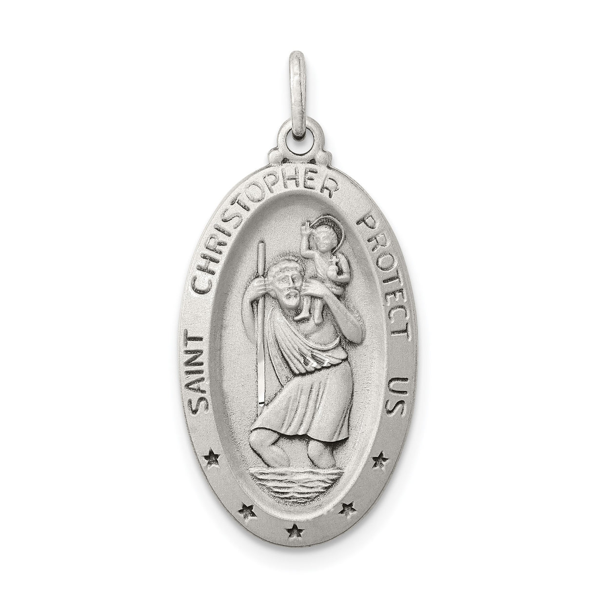 Sterling Silver Saint Christopher Pendant Medal with Matte Finish for Journey Protection