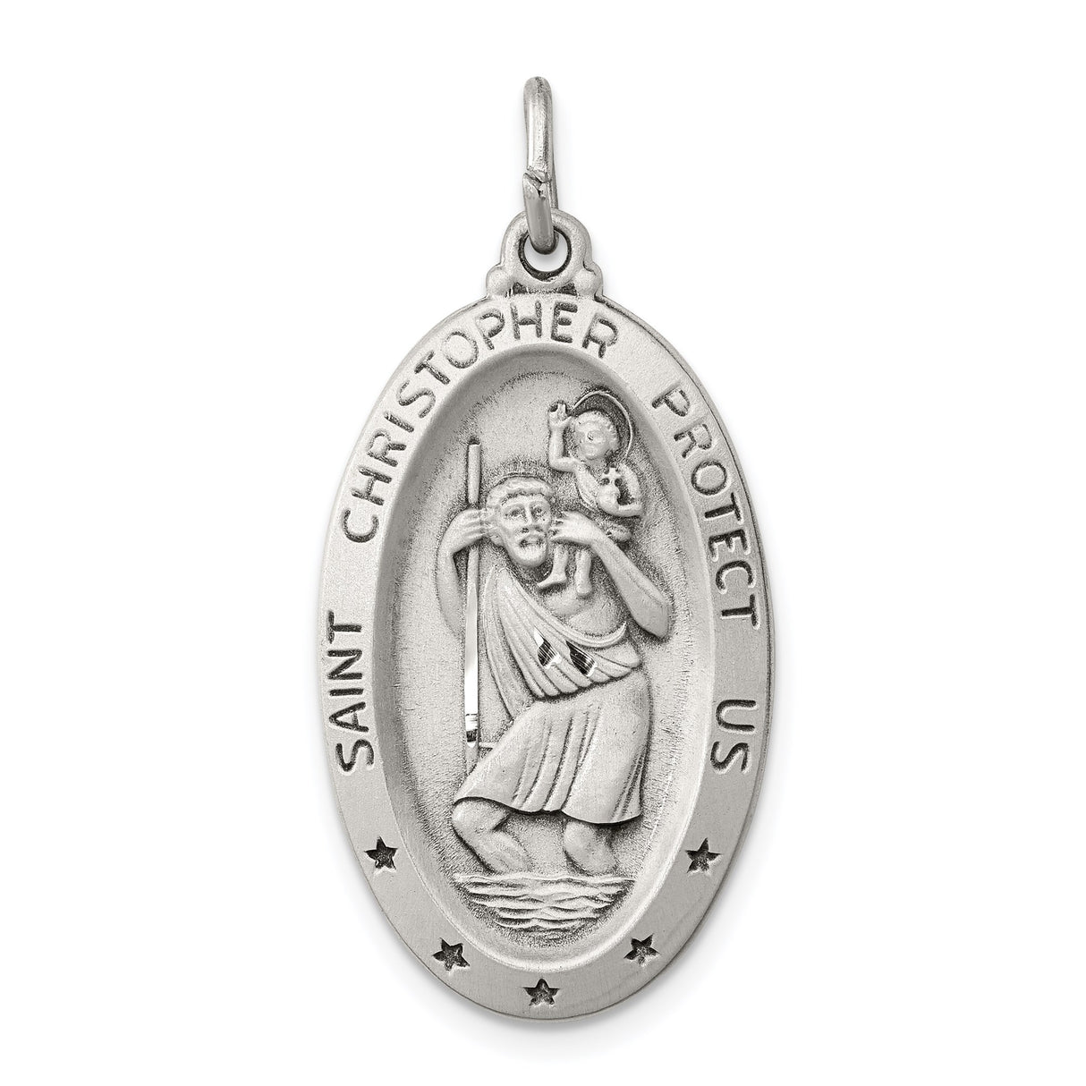Sterling Silver Saint Christopher Protection Pendant, Oval Religious Travel Medallion
