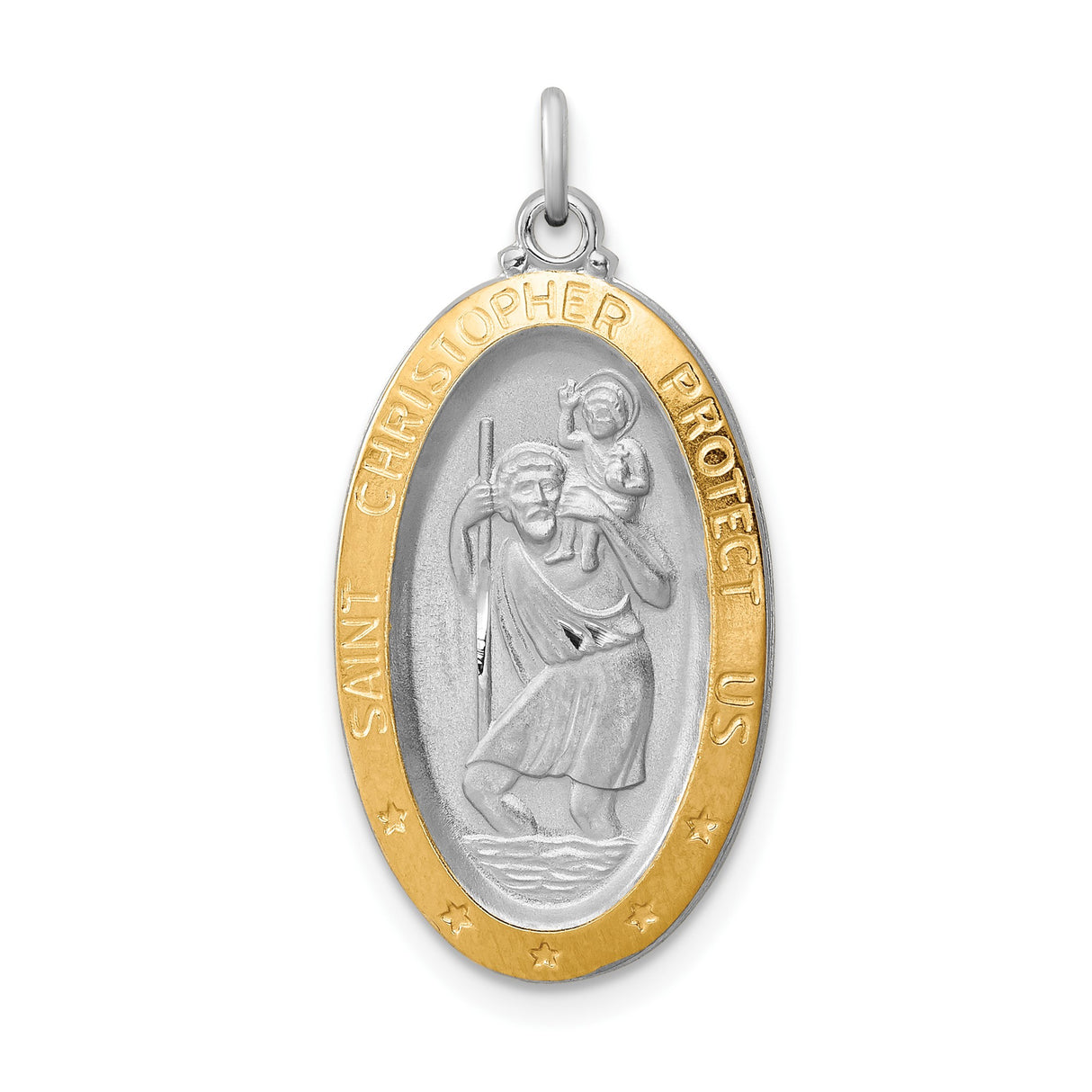 Sterling Silver Saint Christopher Medal Pendant, Oval Charm with Halo Design for Divine Protection