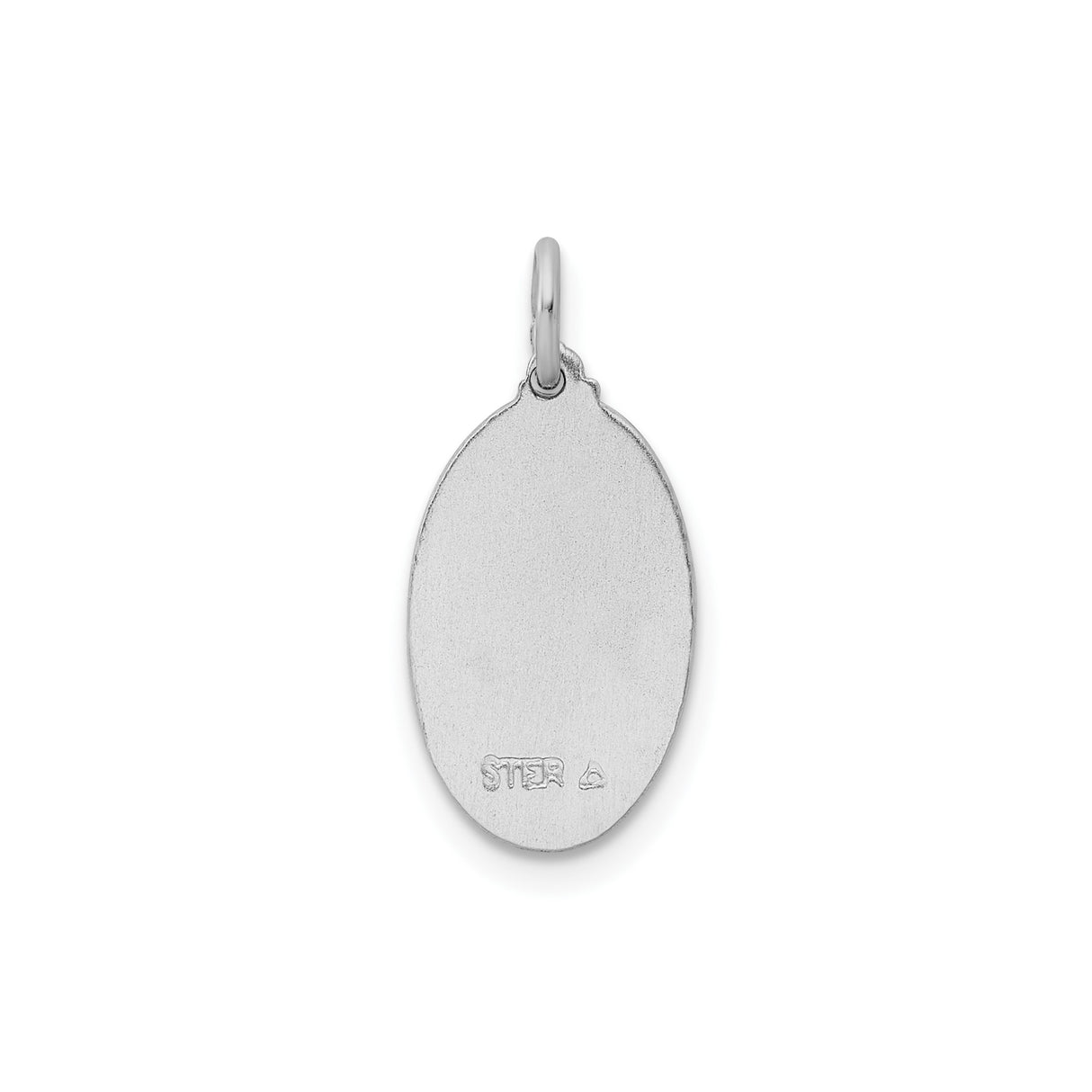 Sterling Silver Saint Christopher Oval Pendant with Satin Finish and Mirror Edge