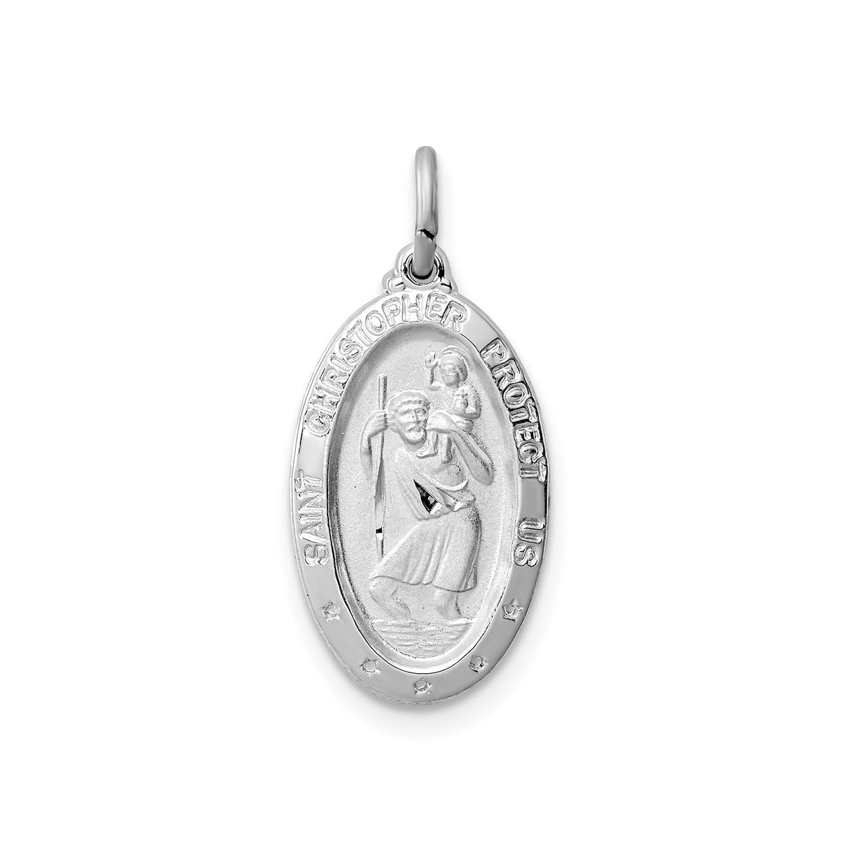 Sterling Silver Saint Christopher Oval Pendant with Satin Finish and Mirror Edge