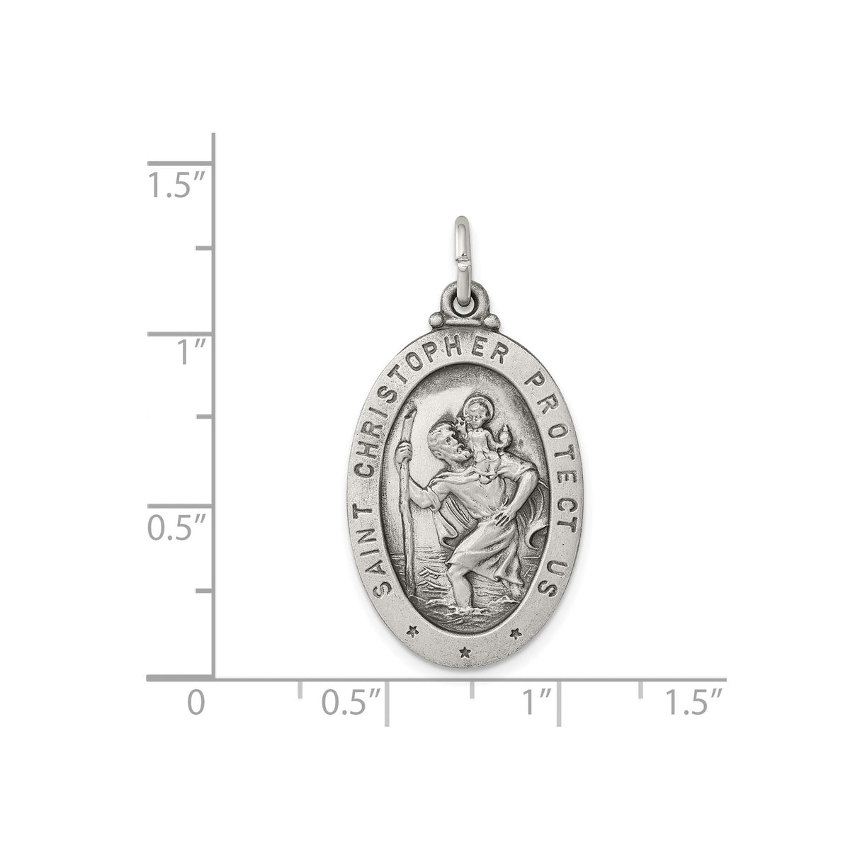Sterling Silver Saint Christopher Oval Medal Pendant, Travel Protection Christian Charm
