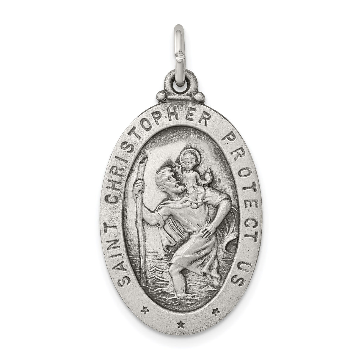 Sterling Silver Saint Christopher Oval Medal Pendant, Travel Protection Christian Charm