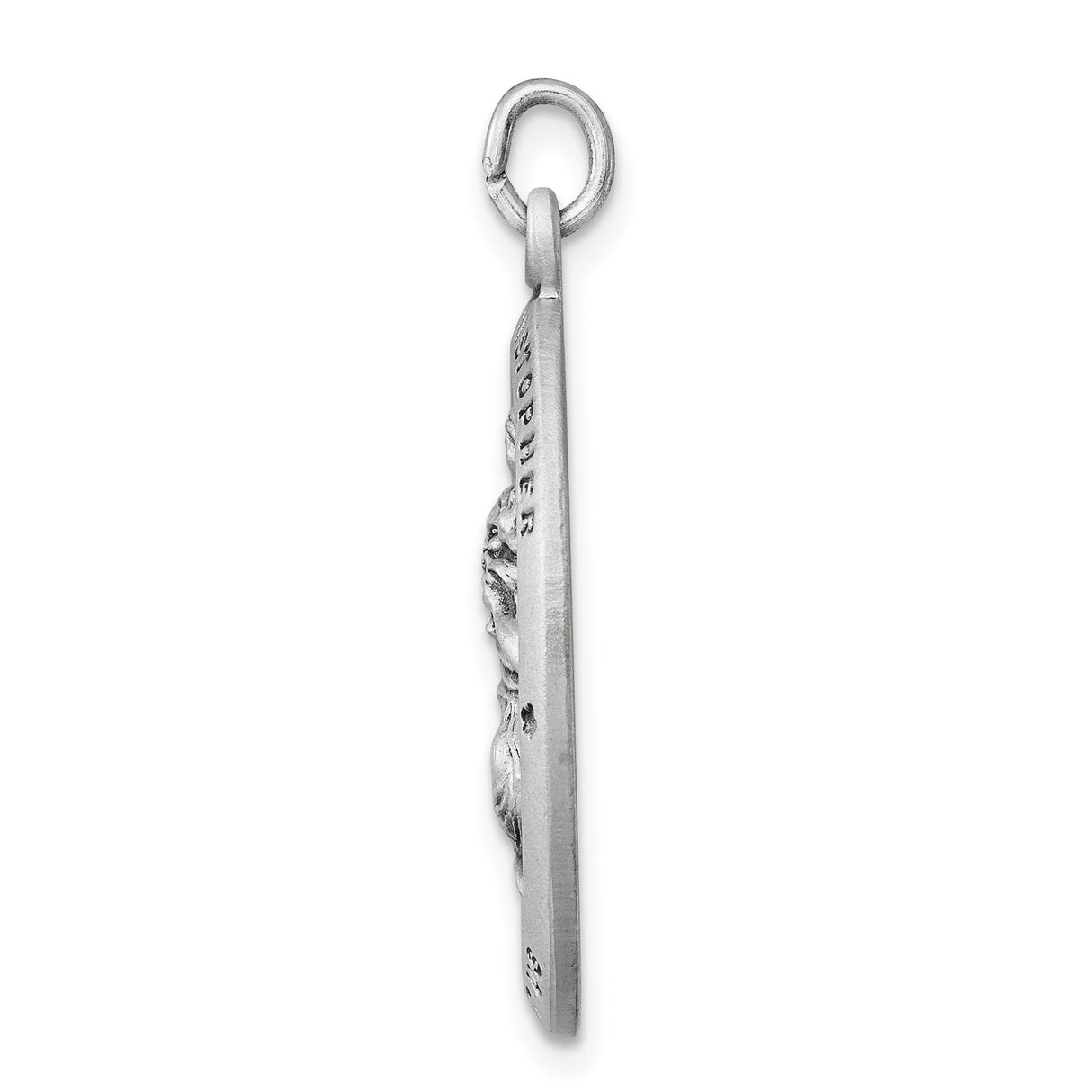 Sterling Silver Saint Christopher Oval Pendant with Matte Finish, Travel Protection Medallion