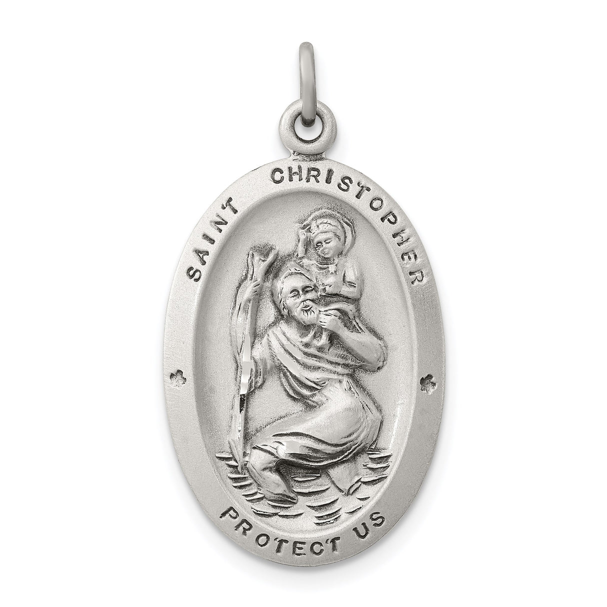 Sterling Silver Saint Christopher Oval Pendant with Matte Finish, Travel Protection Medallion