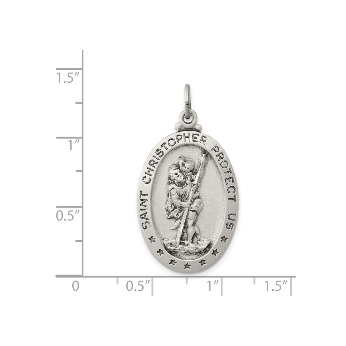 Sterling Silver Saint Christopher Pendant with Brushed Oval Medallion and Celestial Accents