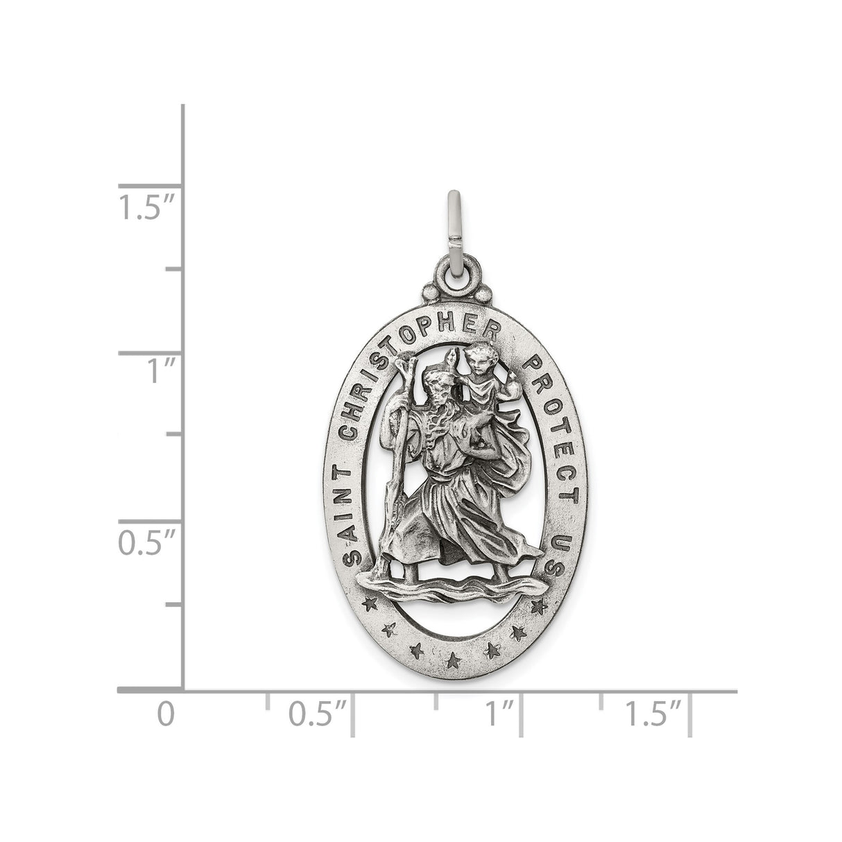 Sterling Silver Saint Christopher Oval Medal Pendant, Travel Protection Religious Charm