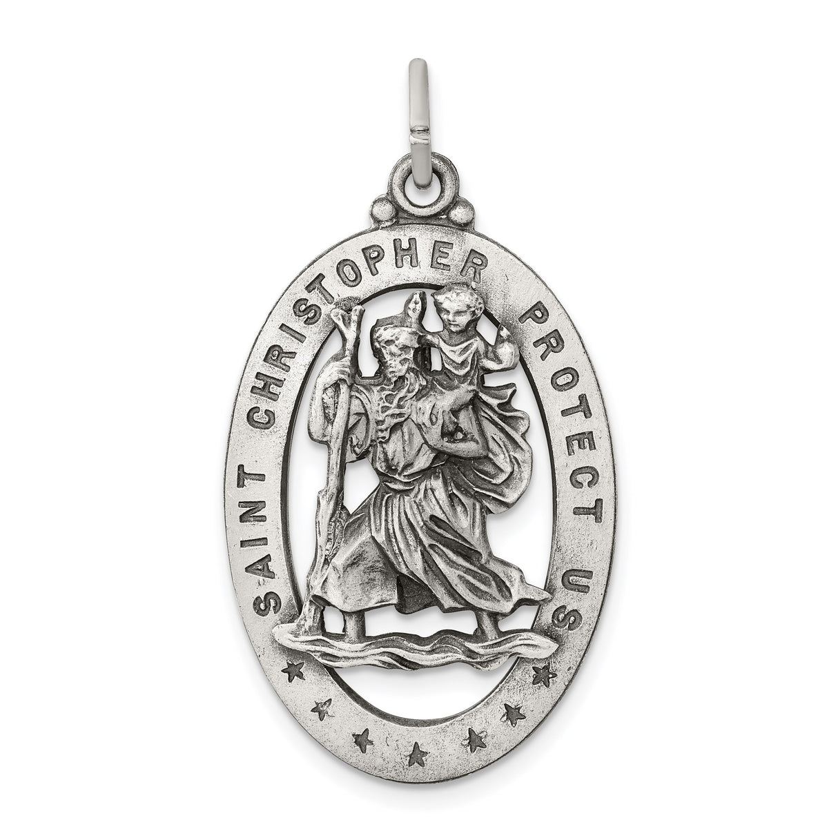 Sterling Silver Saint Christopher Oval Medal Pendant, Travel Protection Religious Charm