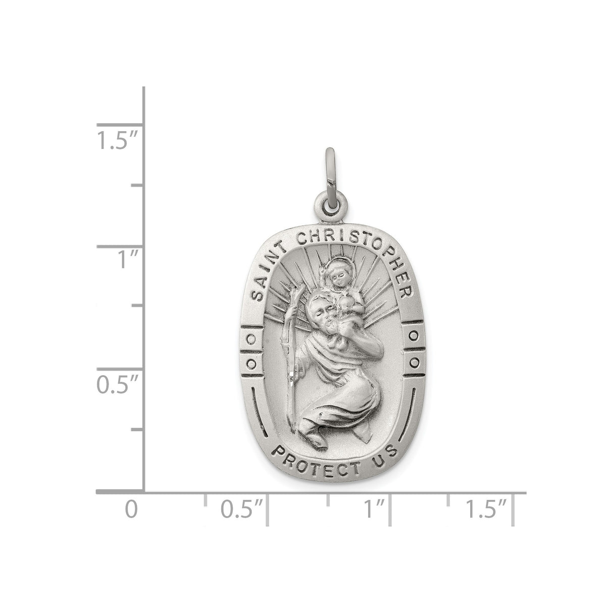 Sterling Silver Saint Christopher Medal Pendant with Sunburst Design and Matte Finish