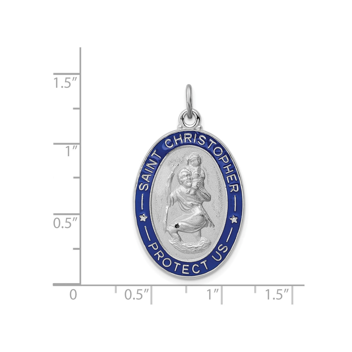 Sterling Silver Saint Christopher Oval Medal with Blue Enamel, Travel Protection Pendant Charm