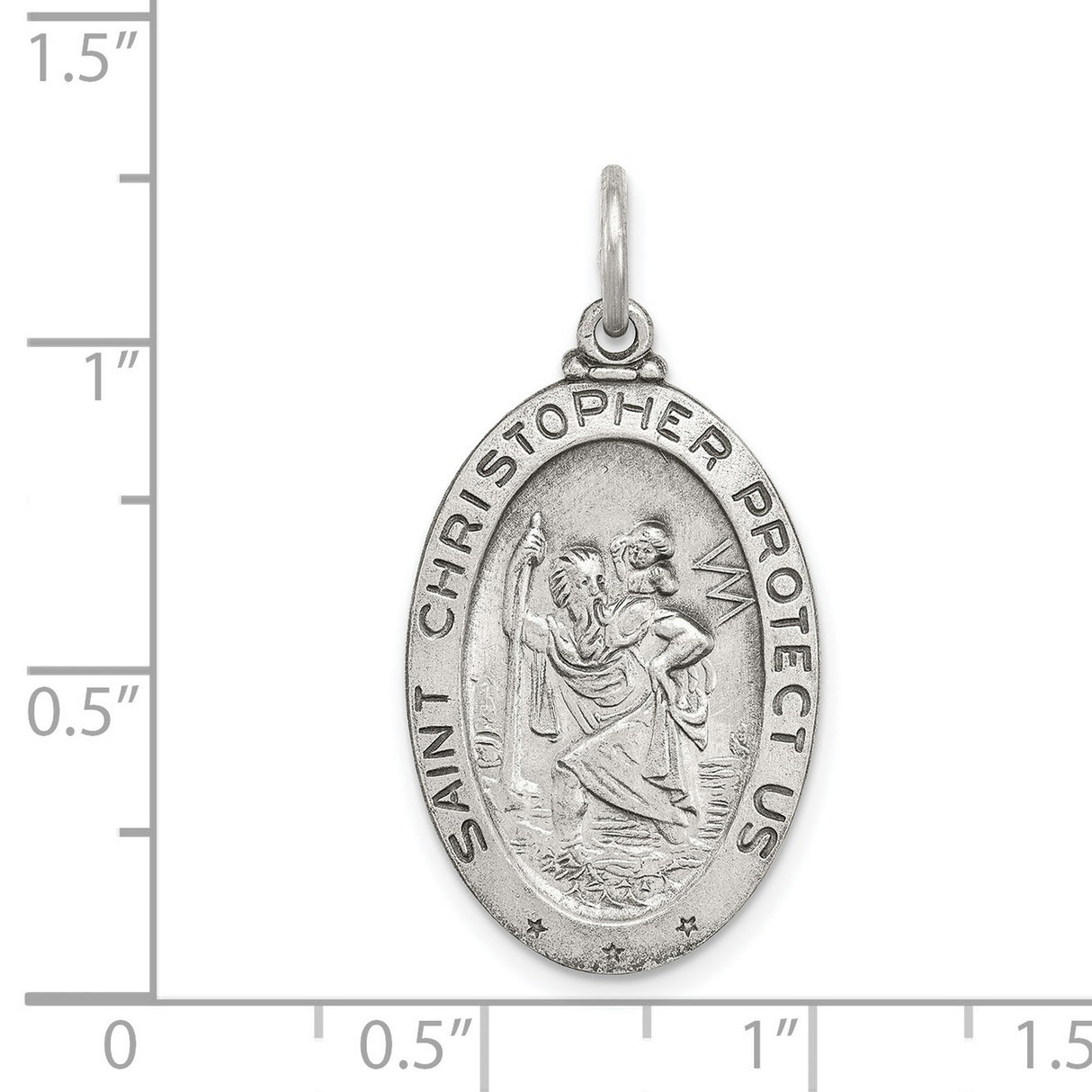 Saint Christopher Protect Us Words and Hockey Player Image on Oval Charm Pendant in Real 925 Sterling Silver
