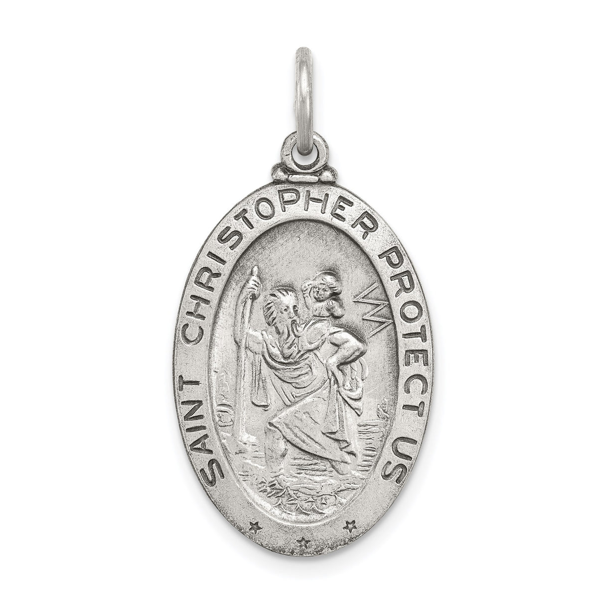 Sterling Silver Saint Christopher Pendant, Brushed Finish Travel Protection Religious Medal