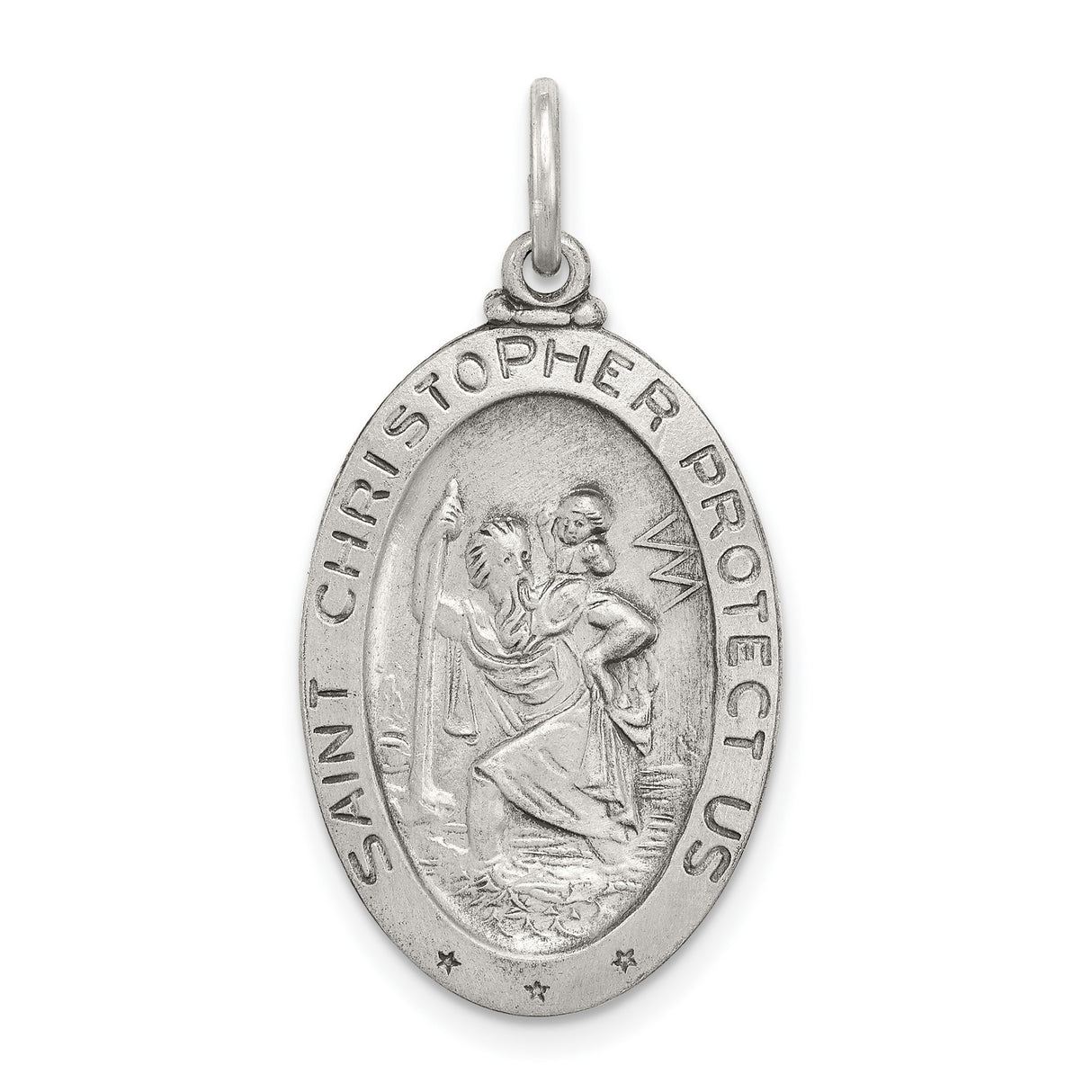 Saint Christopher Protect Us Words and Basketball Player Image on Oval Charm Pendant in Real 925 Sterling Silver