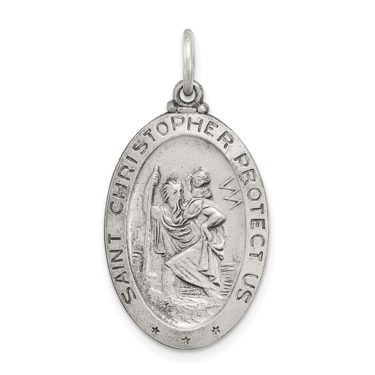 Sterling Silver Saint Christopher Pendant with Antique Finish, Religious Travel Protection Medal