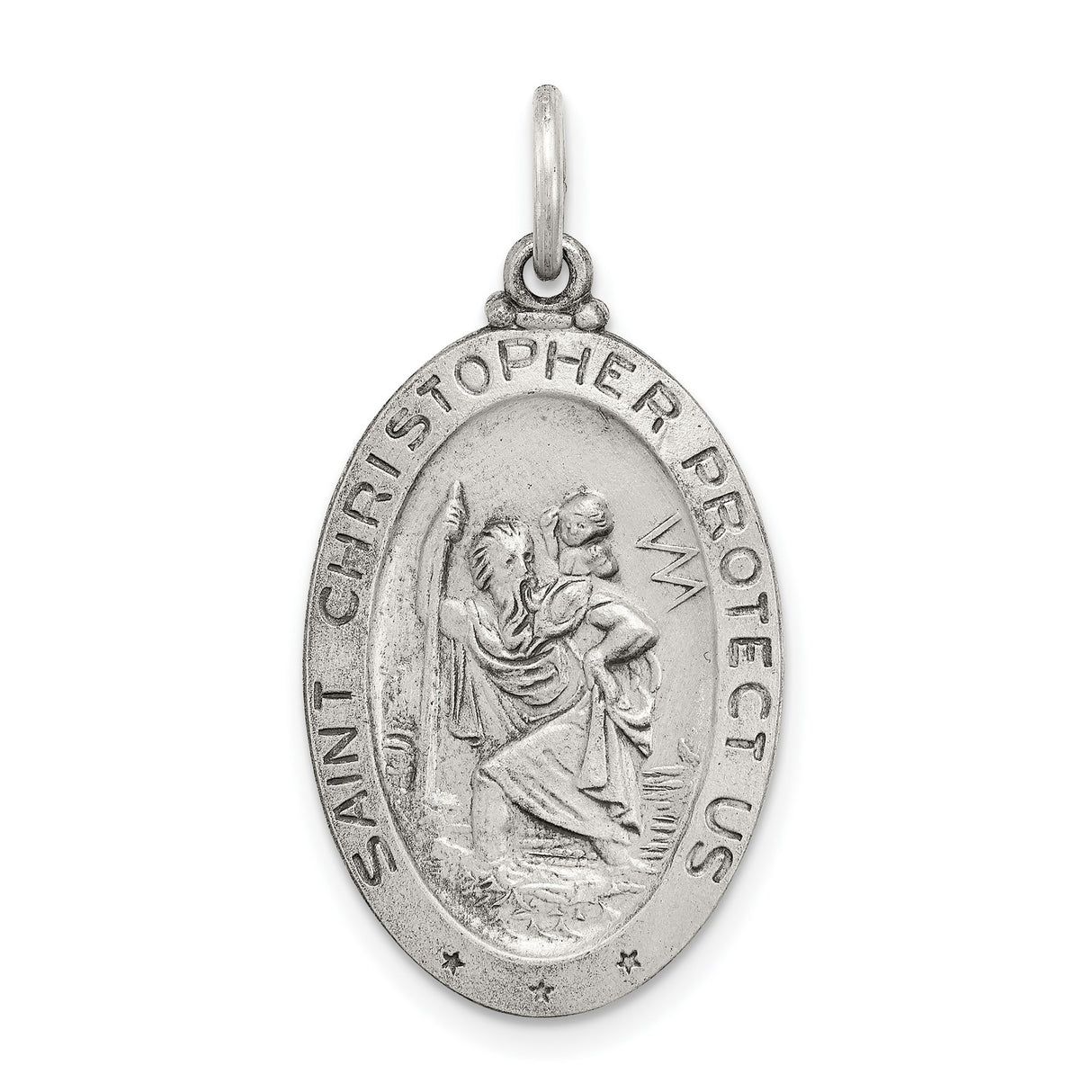 Saint Christopher Protect Us Words and Baseball Player Image on Oval Charm Pendant in Real 925 Sterling Silver