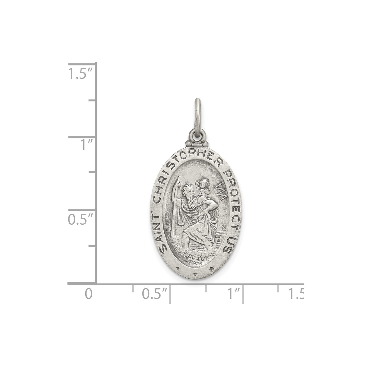 Sterling Silver Saint Christopher Protection Pendant, Brushed Oval Travel Medal