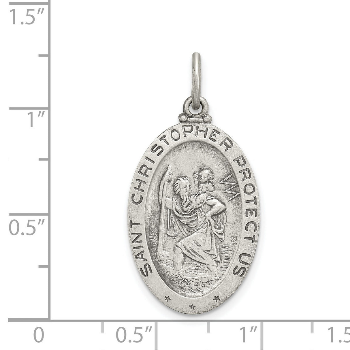 Saint Christopher Protect Us Words and Soccer Player Image on Oval Charm Pendant in Real 925 Sterling Silver