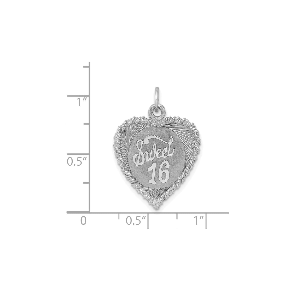 Sterling Silver Heart Pendant with Sweet 16 Engraving and Textured Border