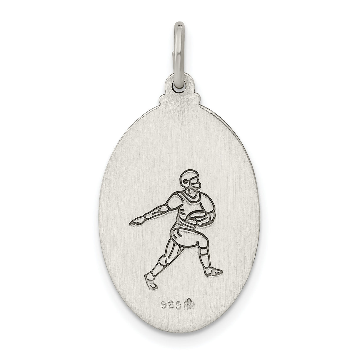 Saint Christopher Protect Us Words and Football Player Image on Oval Charm Pendant in Real 925 Sterling Silver