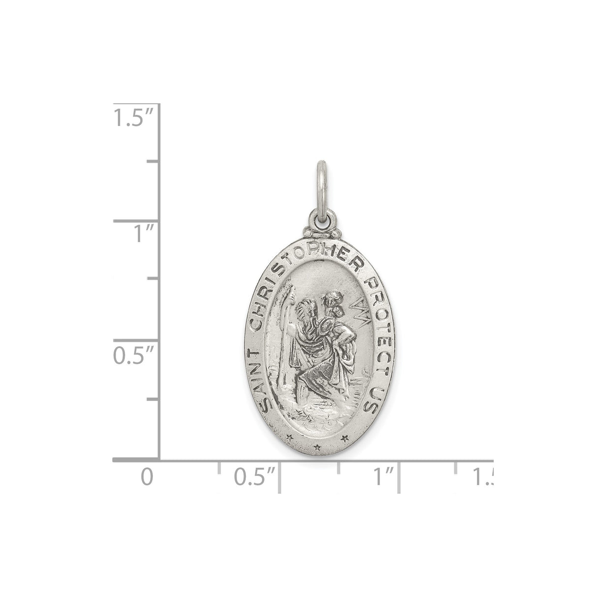 Sterling Silver Saint Christopher Oval Pendant, Religious Traveler Protection Medal for Men