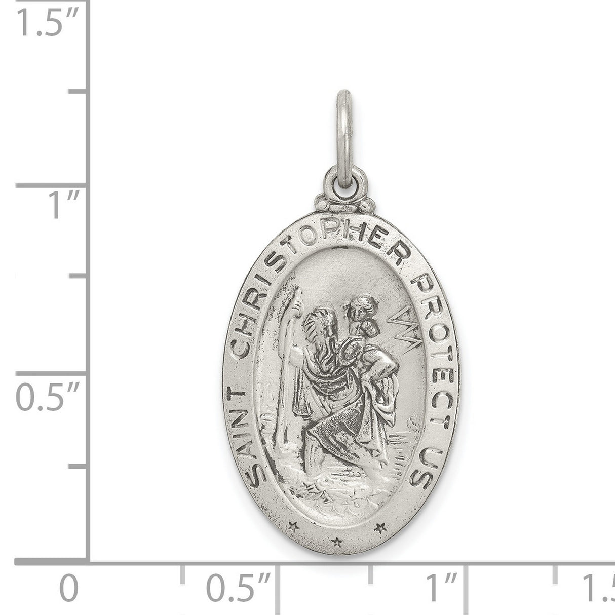 Saint Christopher Protect Us Words and Football Player Image on Oval Charm Pendant in Real 925 Sterling Silver