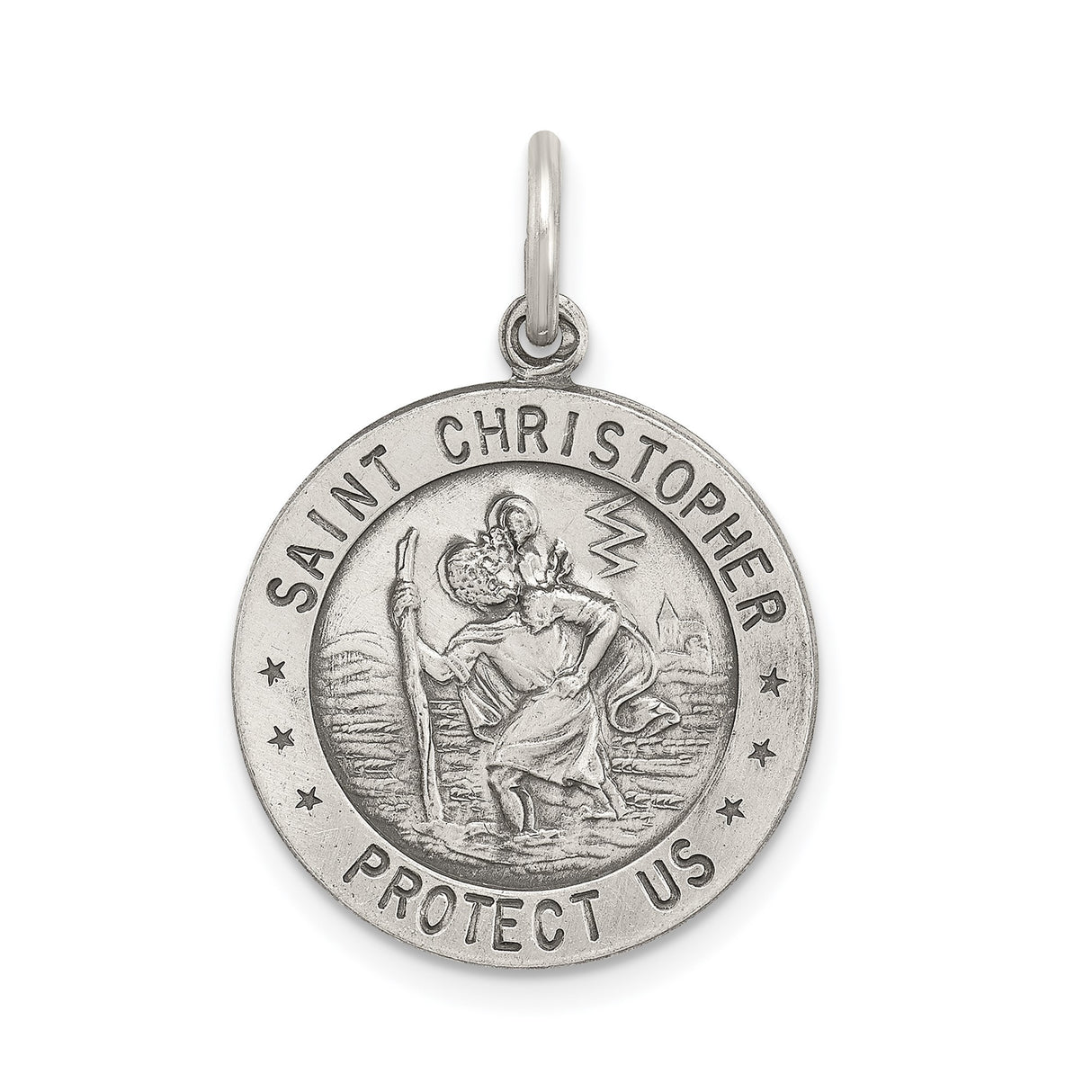Sterling Silver Saint Christopher Round Pendant Religious Medallion Charm for Travel Protection