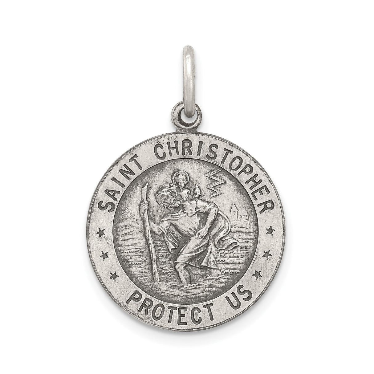 Sterling Silver Saint Christopher Medal Pendant, Antique Finish, Christian Travel Protection Charm