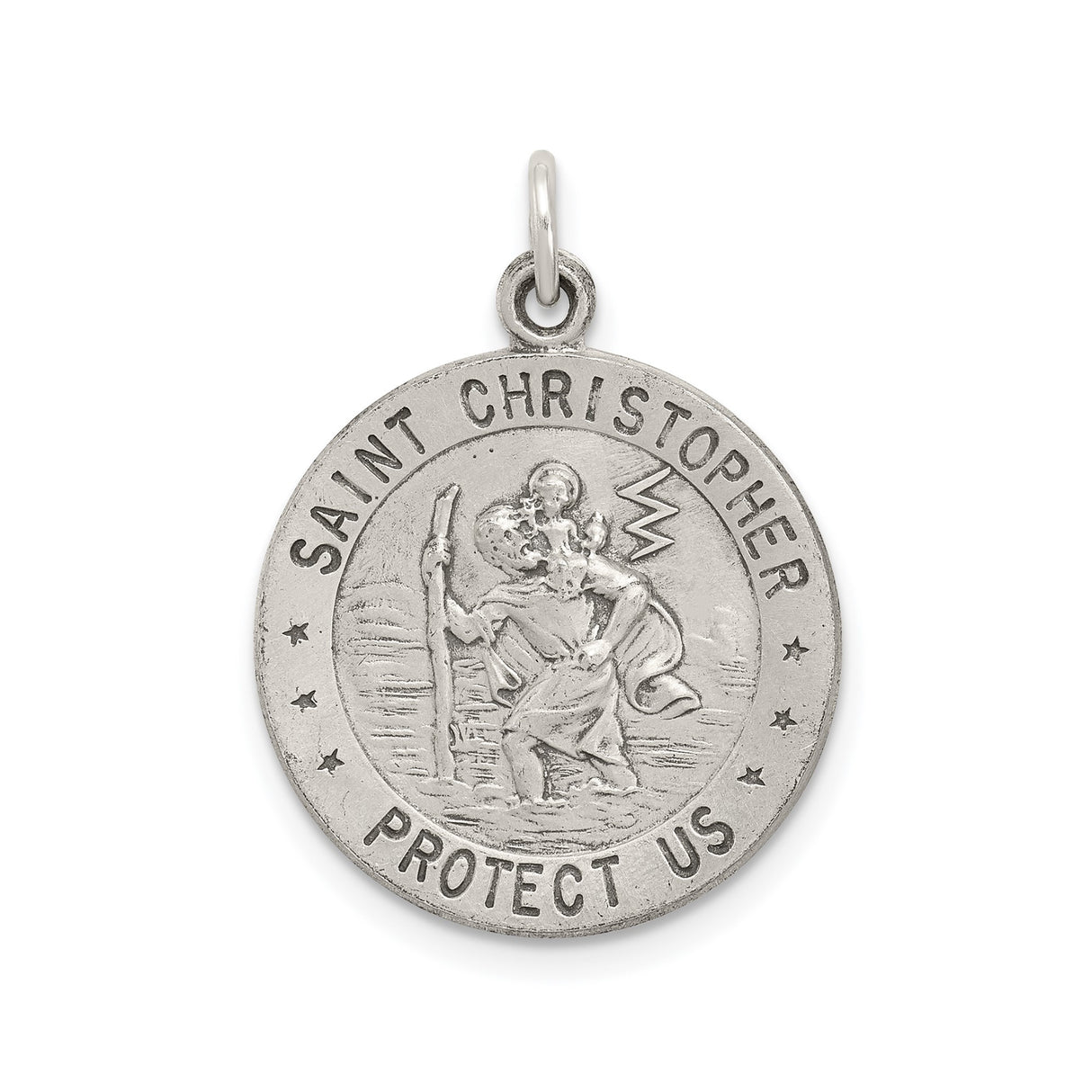 Sterling Silver Crucifix Cross Pendant with Satin Finish and Raised Saint Relief