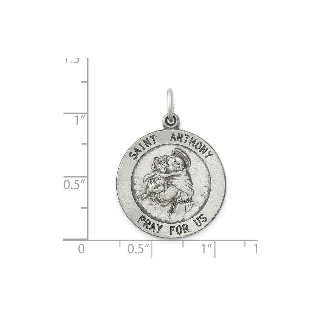 Sterling Silver Saint Anthony Medal Pendant with Raised Image and Pray for Us Text