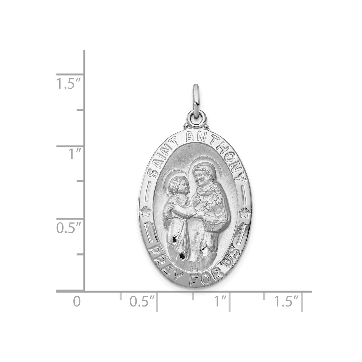Sterling Silver Saint Anthony Pendant with Pray for Us Inscription, Oval Catholic Medal