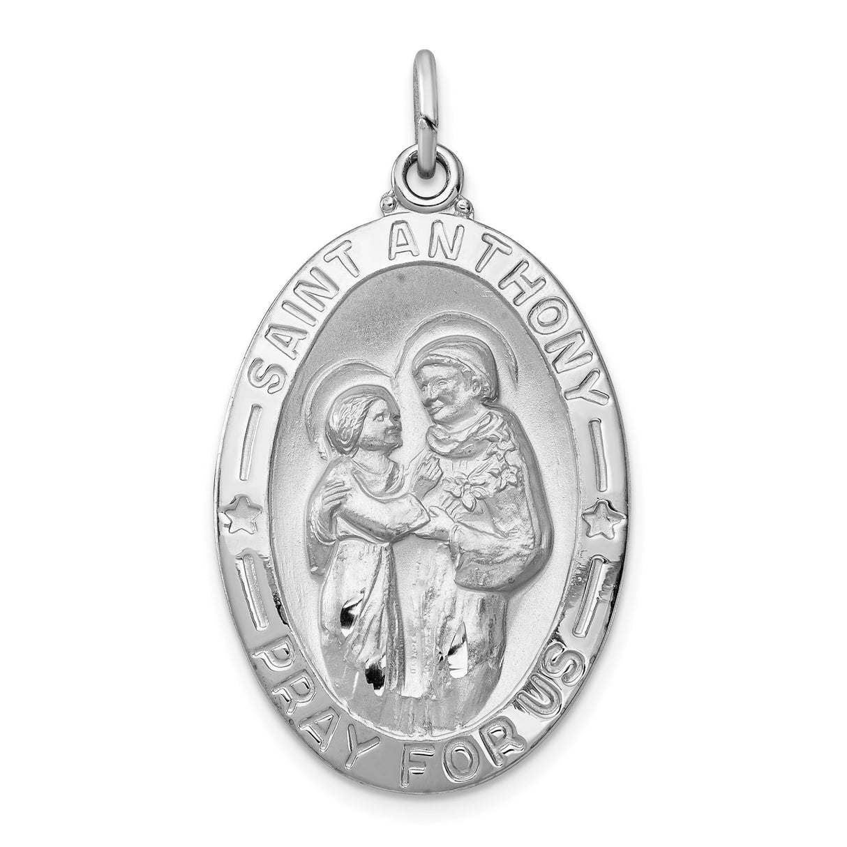 Sterling Silver Saint Anthony Pendant with Pray for Us Inscription, Oval Catholic Medal