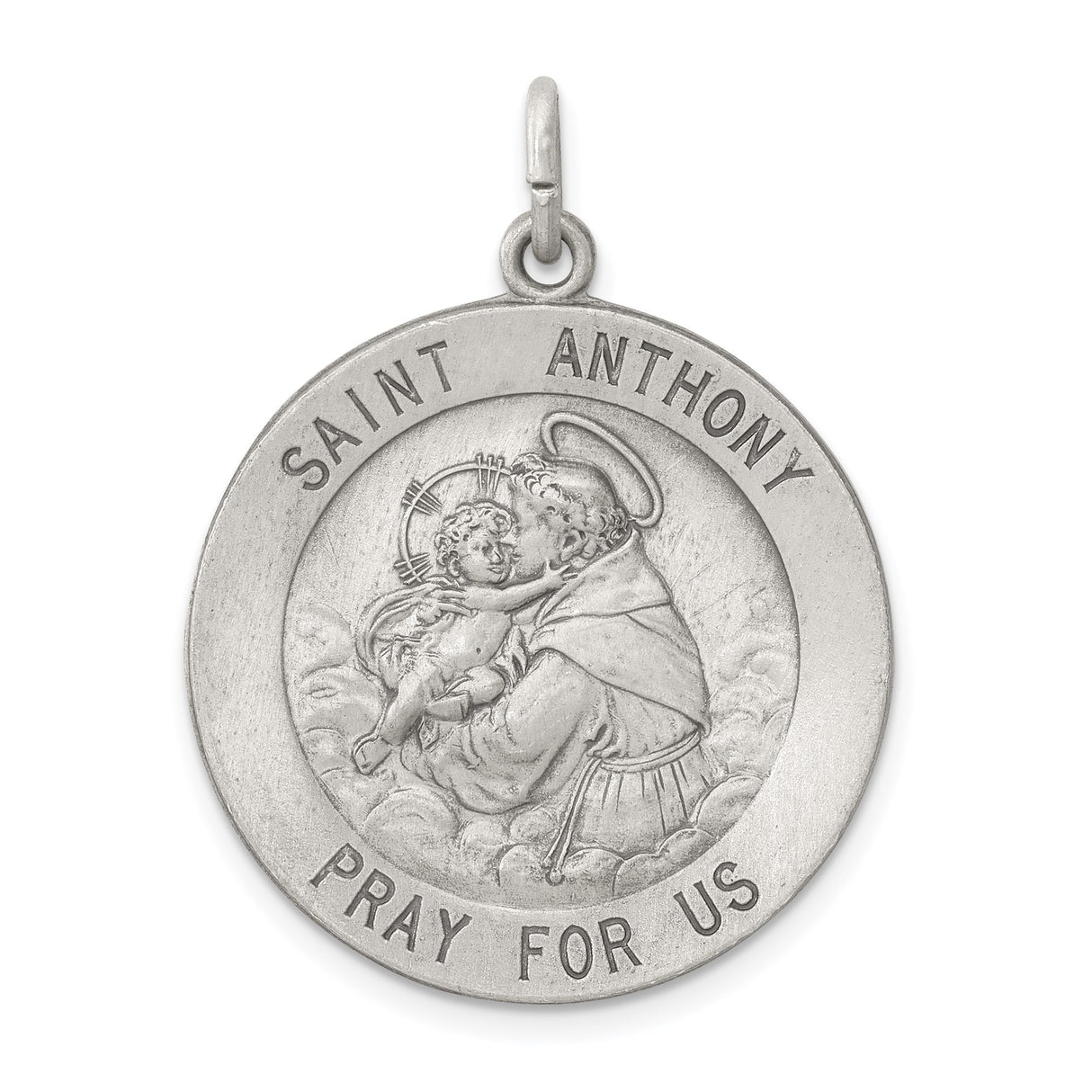 Sterling Silver Saint Anthony Medal Pendant with Pray for Us Inscription, Catholic Charm