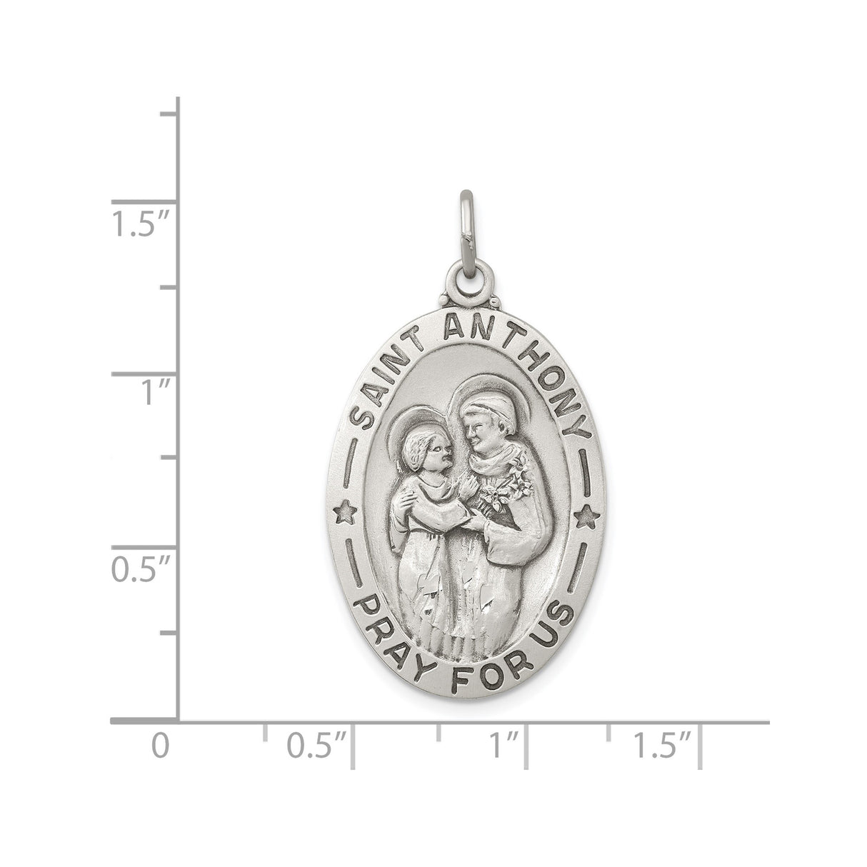 Sterling Silver Oval Saint Anthony Medal Pendant, Christian Religious Charm for Men or Women