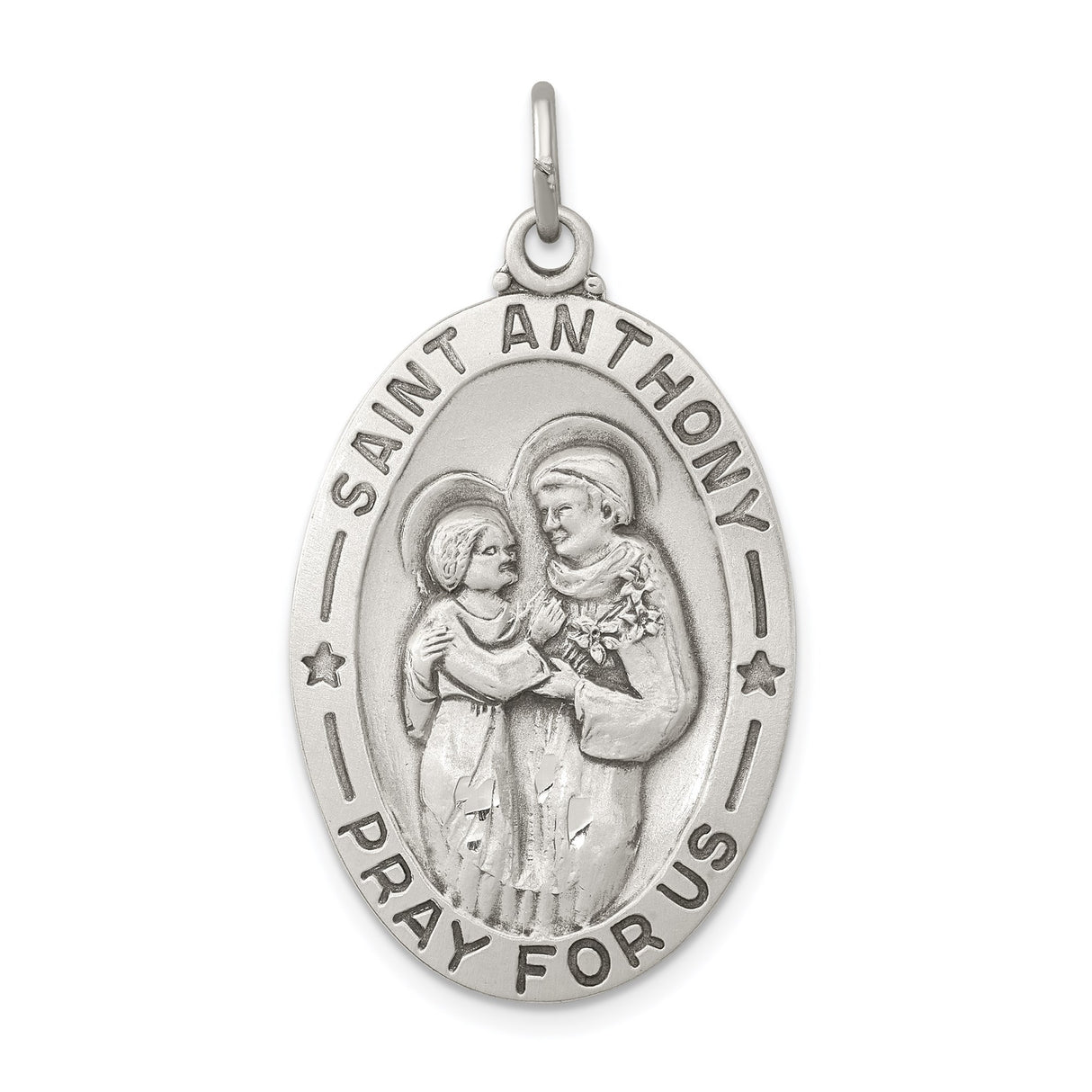 Sterling Silver Oval Saint Anthony Medal Pendant, Christian Religious Charm for Men or Women
