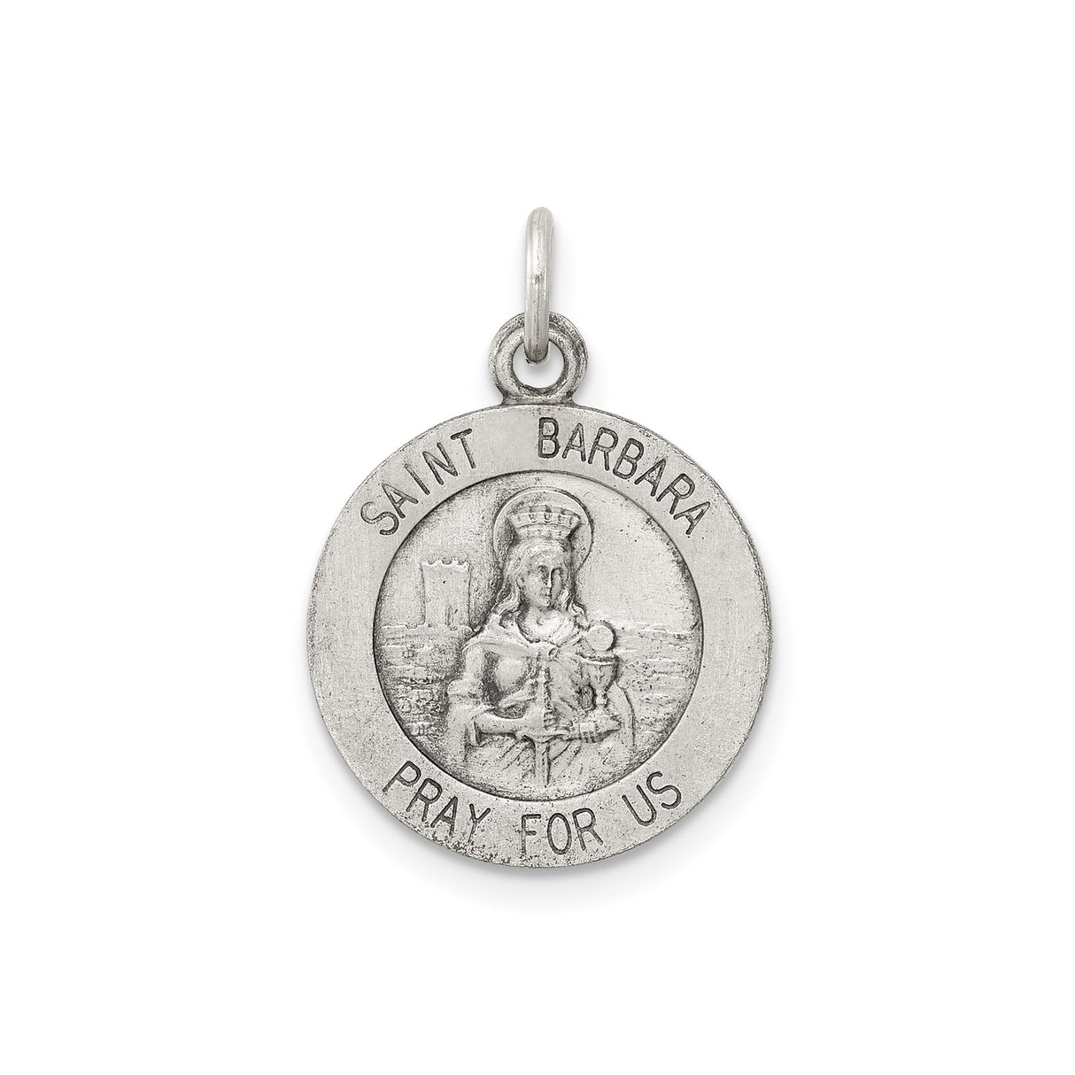 Sterling Silver Saint Barbara Medal Pendant with Pray for Us Inscription