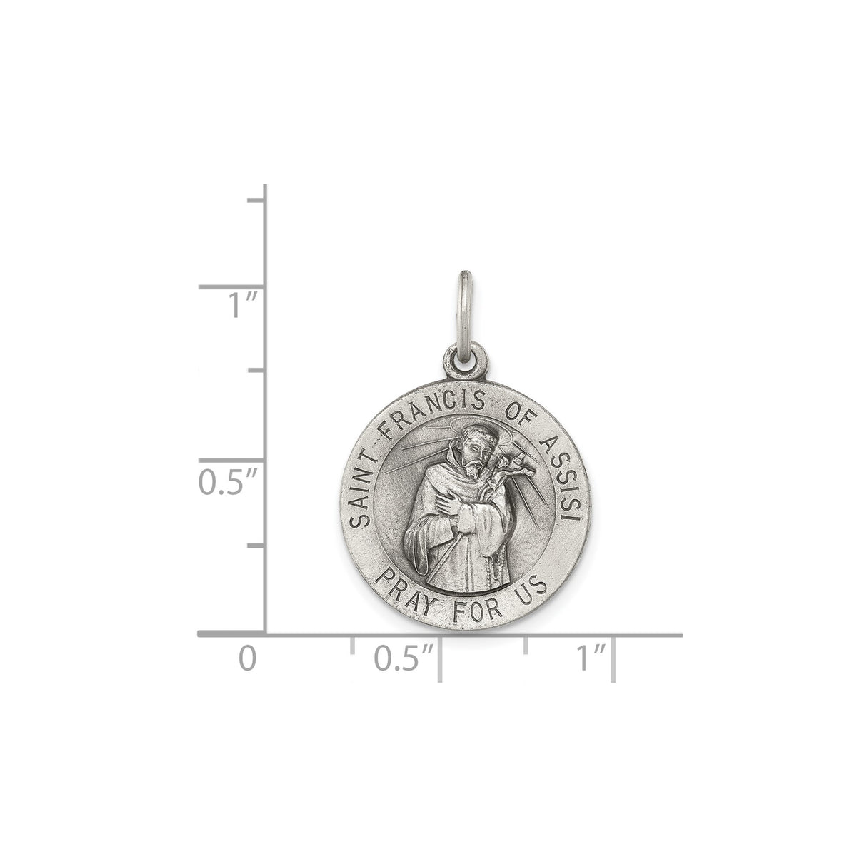 Sterling Silver Saint Francis of Assisi Medal Pendant, Catholic Patron Saint Charm
