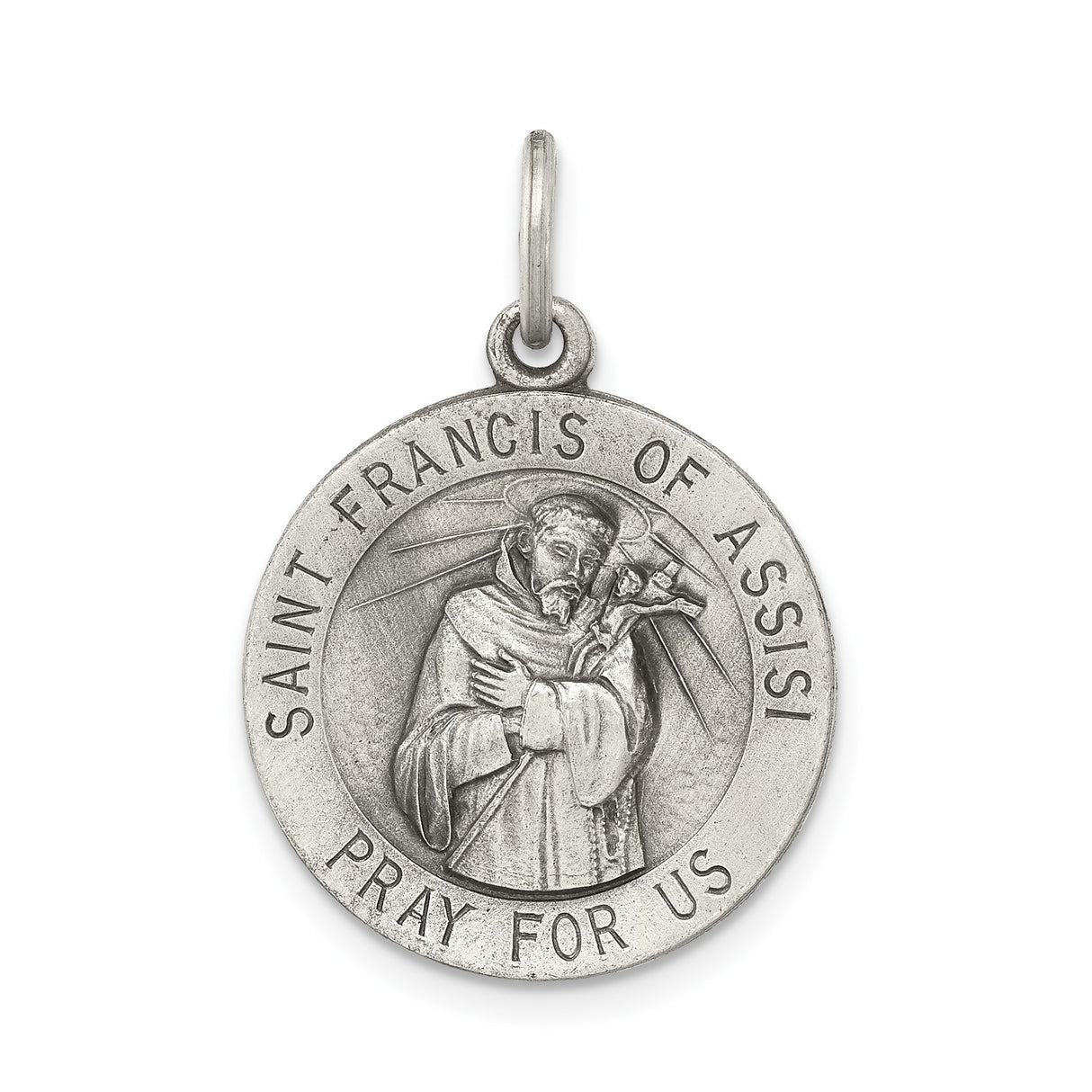 Sterling Silver Saint Francis of Assisi Medal Pendant, Catholic Patron Saint Charm