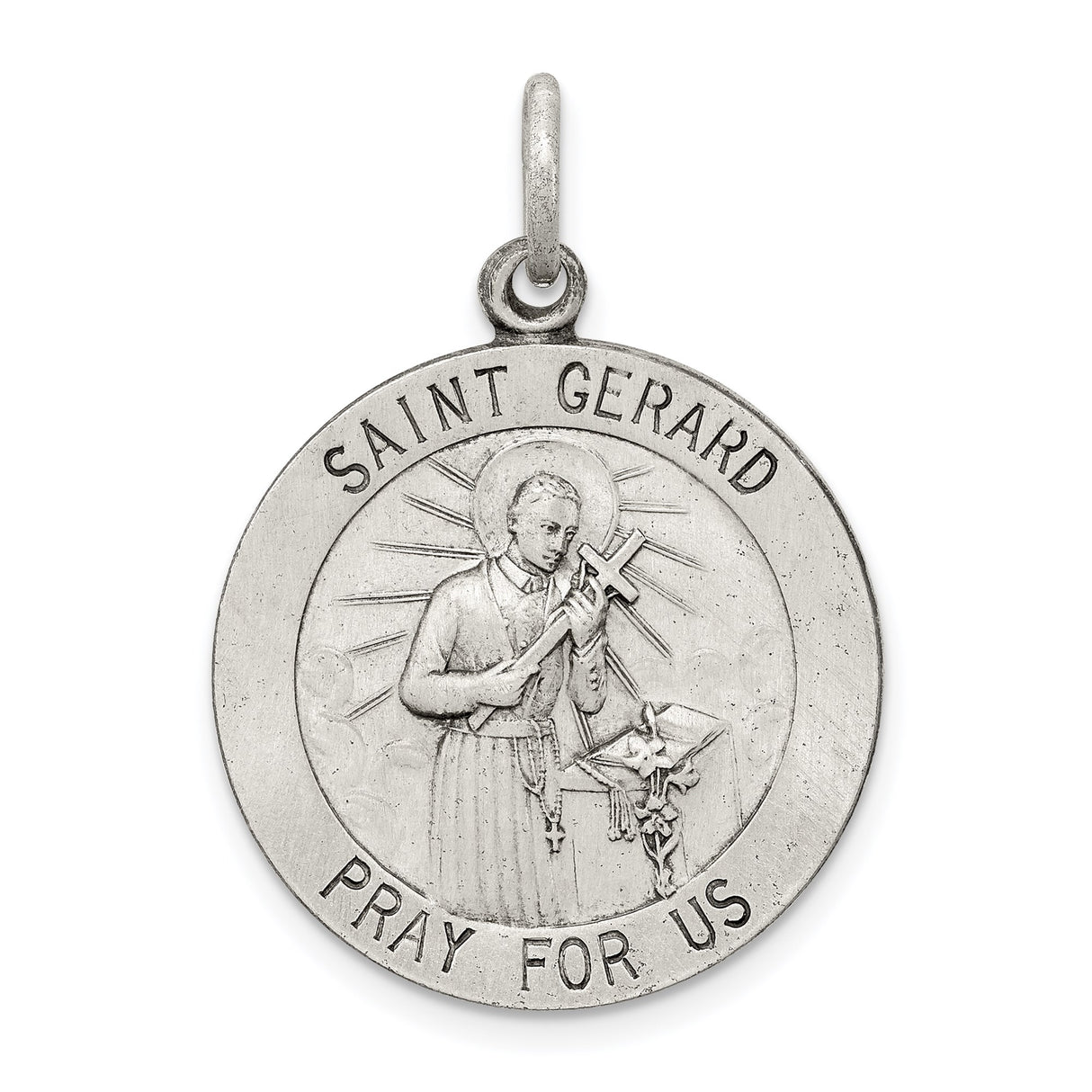 Sterling Silver Saint Gerard Pendant with Cross and Lily Symbol, Catholic Medal for Mothers