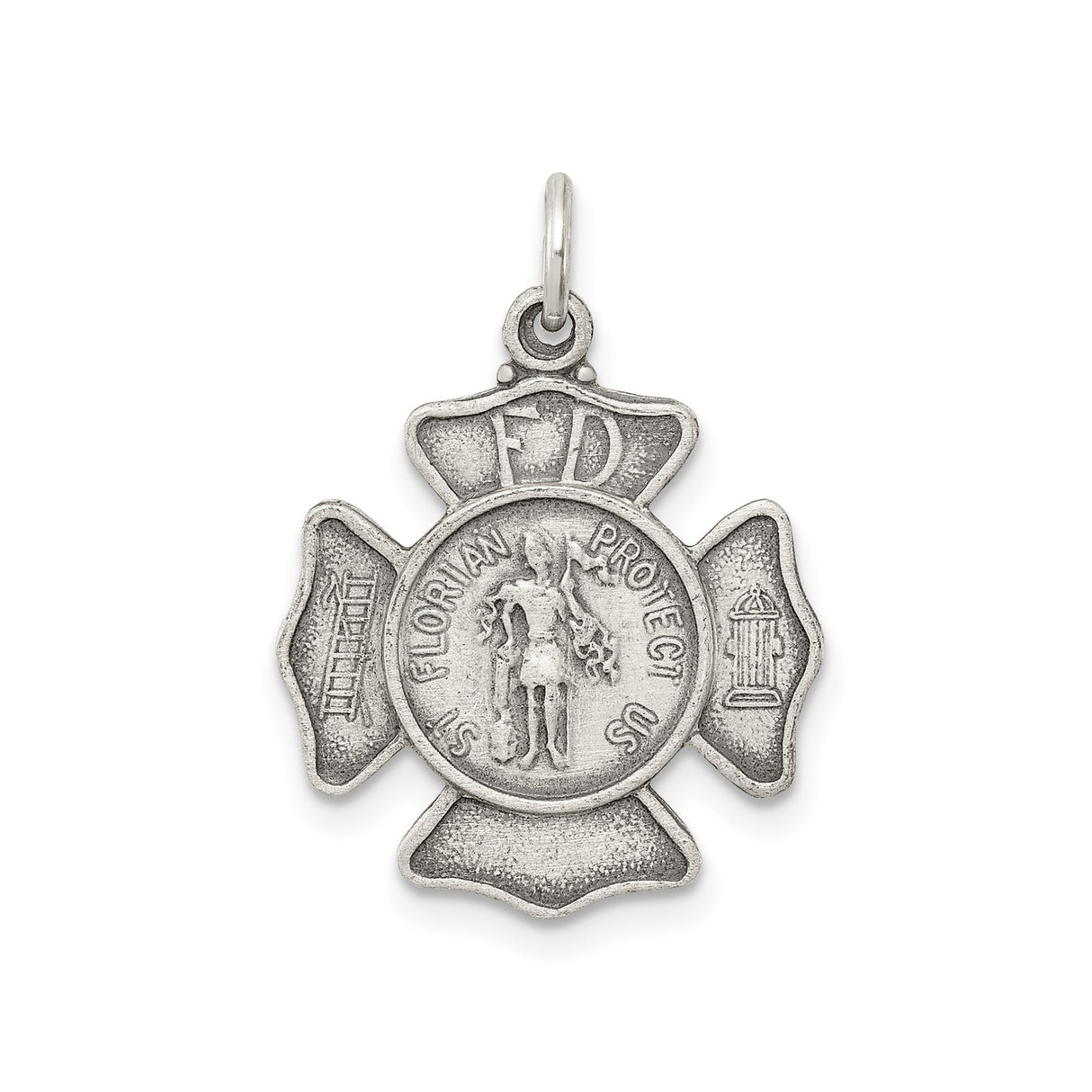 Sterling Silver Firefighter Pendant with Maltese Cross and St. Florian Medal