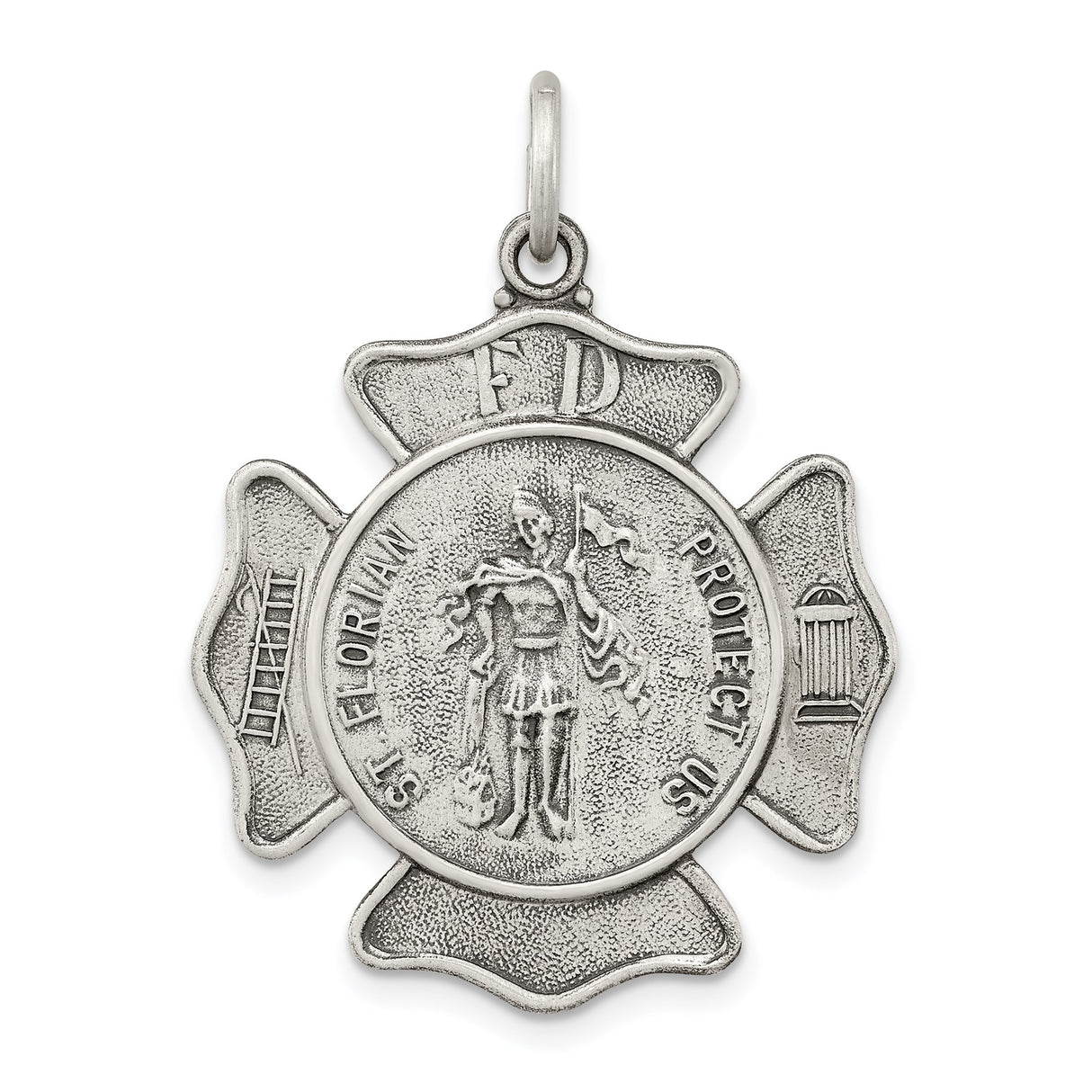 Sterling Silver St Florian Firefighter Pendant with Maltese Cross and Christian Symbols